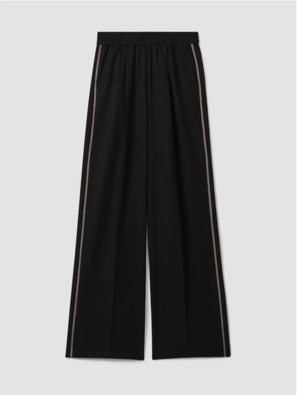 Reiss Remi Side Stripe Pleated Wide Leg Trousers Black Pull On Side Stripe 4 NWT - Picture 2 of 12